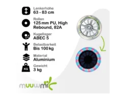 Aluminium Scooter 125 mm, mit LED-Leuchtrollen