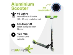 Aluminium Scooter 125 mm, mit LED-Leuchtrollen