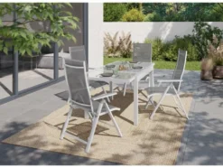 Alu-Set »Houston«, 5-teilig - Ausziehtisch & 4 Klappsessel, weiß