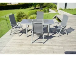 Alu-Set »Houston«, 5-teilig - Ausziehtisch & 4 Klappsessel, weiß