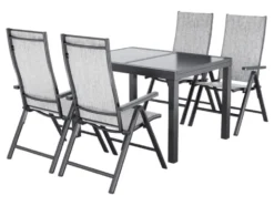 Alu-Set »Houston«, 5-teilig - Ausziehtisch & 4 Klappsessel, hellgrau-meliert