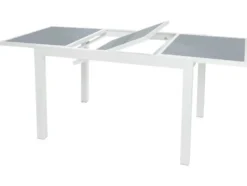Alu-Set »Houston«, 7-teilig - Ausziehtisch & 6 Klappsessel, weiß