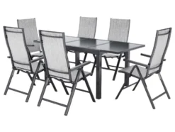 Alu-Set »Houston«, 7-teilig - Ausziehtisch & 6 Klappsessel, hellgrau-meliert