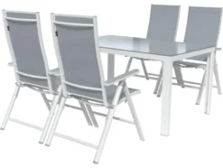 Alu-Set »Houston«, 5-teilig - Standardtisch & 4 Klappsessel, weiß