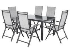 Alu-Set »Houston«, 7-teilig - Standardtisch & 6 Klappsessel, hellgrau-meliert