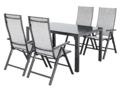 Alu-Set »Houston«, 5-teilig - Standardtisch & 4 Klappsessel, hellgrau-meliert