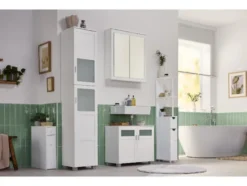 Badezimmer-Set »Basel«: Waschbeckenunterschrank & Spiegelschrank mit 6 Glas-Einlegeböden