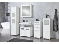 Badezimmer-Set »Basel«: Waschbeckenunterschrank & Spiegelschrank mit 6 Glas-Einlegeböden