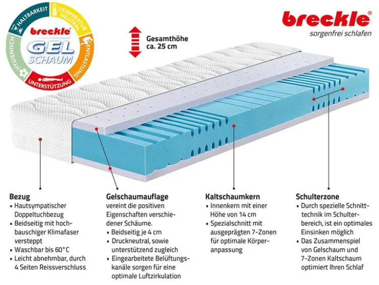 Breckle 7-Zonen-Gelschaum-Matratze »Gel-Sensation First Class«, 25 cm Höhe