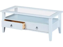 Couchtisch mit Sicherheitsglas und Schubladen