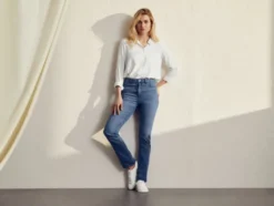 Damen Jeans, Straight Fit, mit hoher Leibhöhe
