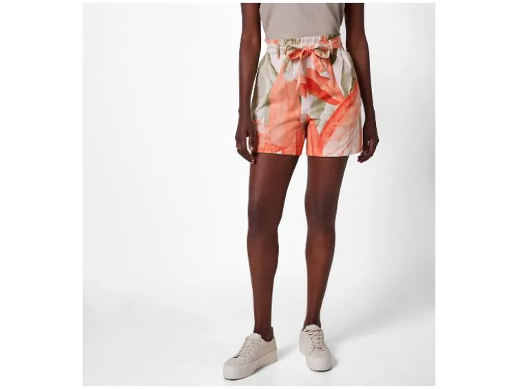 Damen Paperbag-Shorts mit Leinen