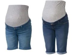 Damen Umstands-Jeansshorts, niedrige Leibhöhe mit elastischem Besatz