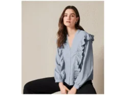 Damen Volant-Bluse, leger geschnitten