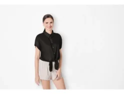 Damen Wickelbluse, überschnittene Schultern