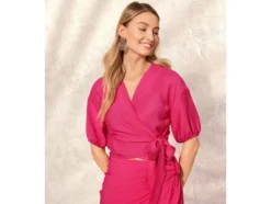 Damen Wickelbluse mit Bindeband in der Taille