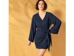Damen Wickelkleid mit modischer Crinklestruktur