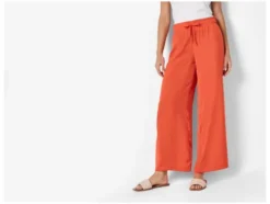 Damen Wide-Leg-Satinhose / Satinhose, mit seitlichen Eingrifftaschen