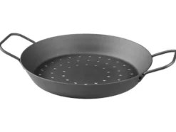Ø 32 Eisen-Grillpfanne / Ø 28,5 Eisen-Grillpfanne mit perforiertem Boden / Ø 20 Eisen-Grillpfanne mit Servierbrett