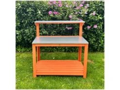 Gartentisch mit verzinkter Arbeitsfläche, Spalier und Ablageflächen