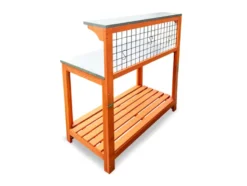 Gartentisch mit verzinkter Arbeitsfläche, Spalier und Ablageflächen