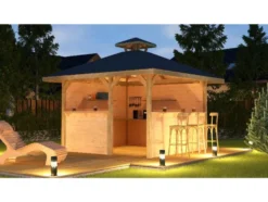 Holzpavillon mit Tresen, 21 mm Wandstärke