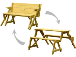 2in1 Picknicktisch und Sitzbank, aus Holz, natur