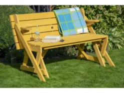 2in1 Picknicktisch und Sitzbank, aus Holz, natur