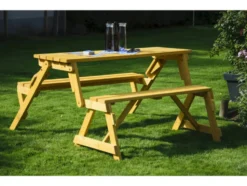 2in1 Picknicktisch und Sitzbank, aus Holz, natur