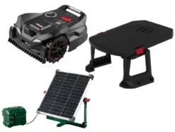 Mähroboter-Komplettset: Solar-Ladestation, PPAMR 1250 A1 mit Kamera & Garage