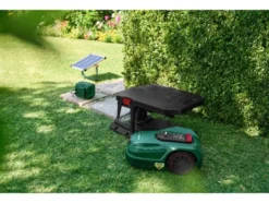 Mähroboter-Komplettset: Solar-Ladestation, PPAMR 1250 A1 mit Kamera & Garage