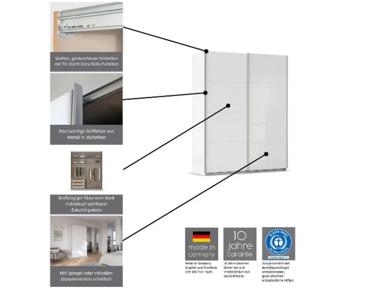 Quadra Schwebetürenschrank mit Glaselementen