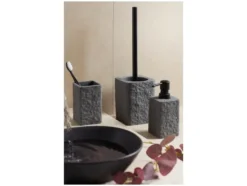 Seifenspender und Zahnputzbecher Villata, Grau, 2-teiliges Set