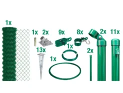 Set Maschendrahtzaun mit Einschlagbodenhülse, 25 m, grün