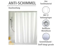Wenko Duschvorhang, 180 x 200 cm, mit Anti-Schimmel-Effekt, wasserabweisend, waschbar