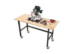 Werkbank mit Rollen, B 140 X T 60 X H 84cm, 200kg Belastung, FSC 100%, Fichte
