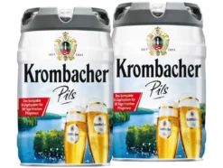 2 x 5-l-Bierfass Doppelpack Krombacher Pils, Bierfass mit Zapfhahn, Pfandfrei
