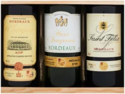 3 x 0,75-l-Flasche Weinpaket Bordeaux mit Holzkiste